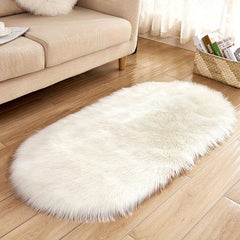 Plush Faux Sheepskin Oval Area Rug, Soft Floor Mat for Living Room