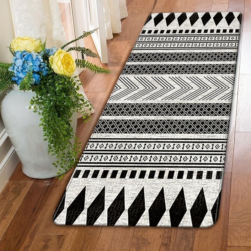 Soft Geometric Printed Area Rug - Modern Non-slip Bedroom Floor Mat