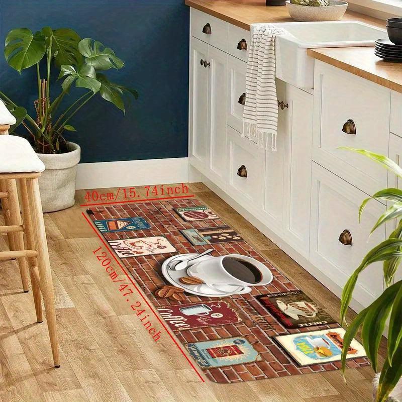 Coffee Print Kitchen Rug Soft Non Slip Non Shedding Kitchen Mat Absorbent Carpet