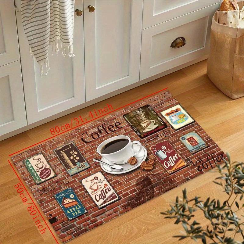 Coffee Print Kitchen Rug Soft Non Slip Non Shedding Kitchen Mat Absorbent Carpet