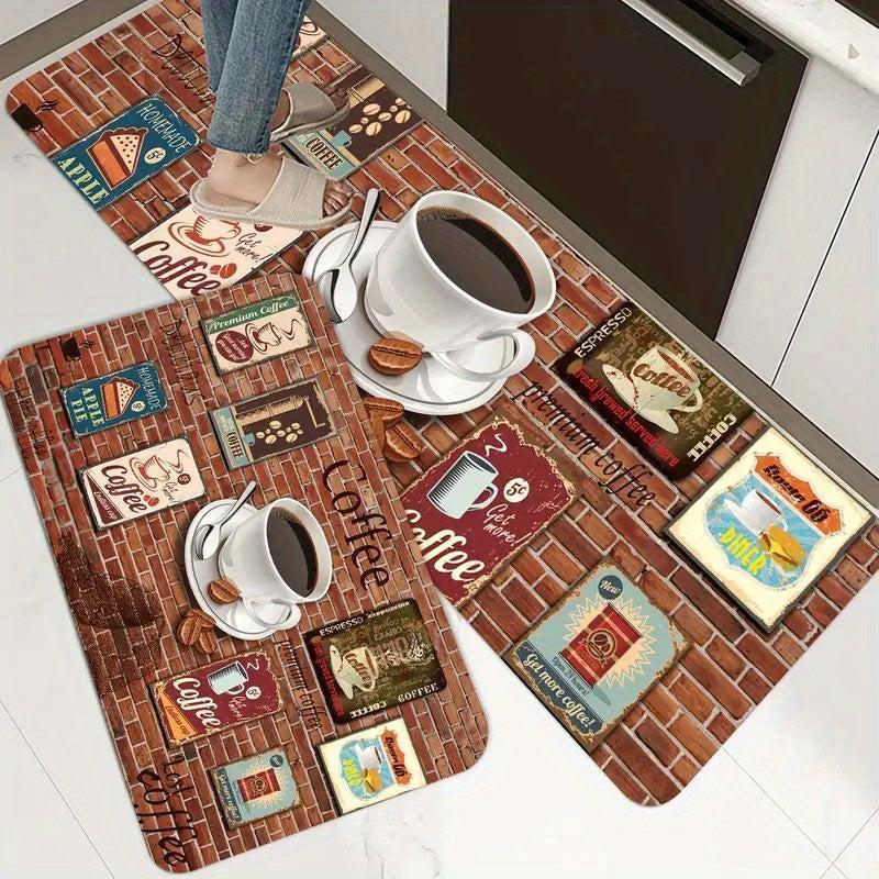 Coffee Print Kitchen Rug Soft Non Slip Non Shedding Kitchen Mat Absorbent Carpet