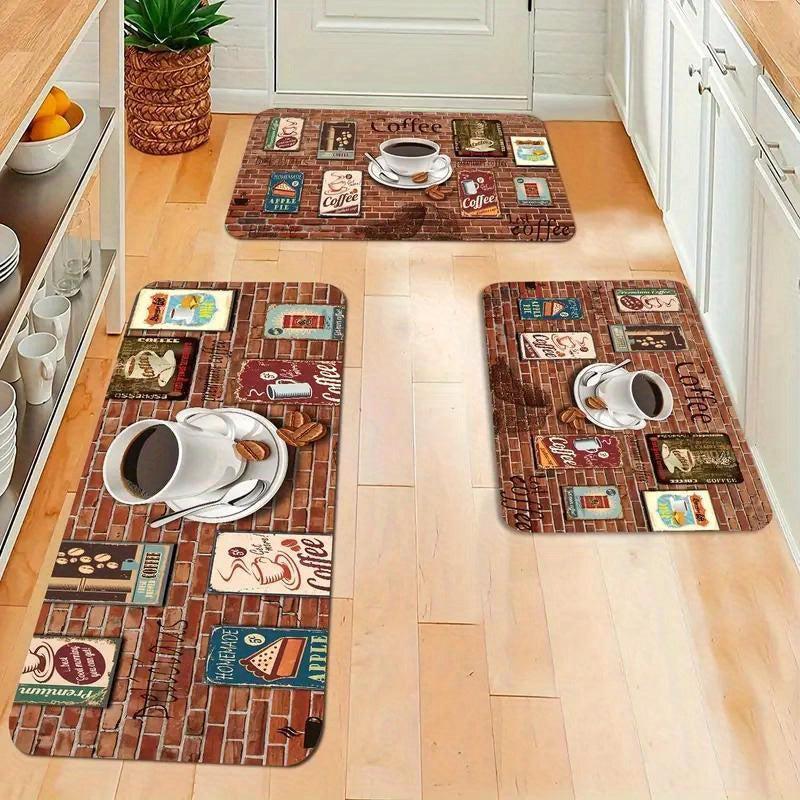 Coffee Print Kitchen Rug Soft Non Slip Non Shedding Kitchen Mat Absorbent Carpet