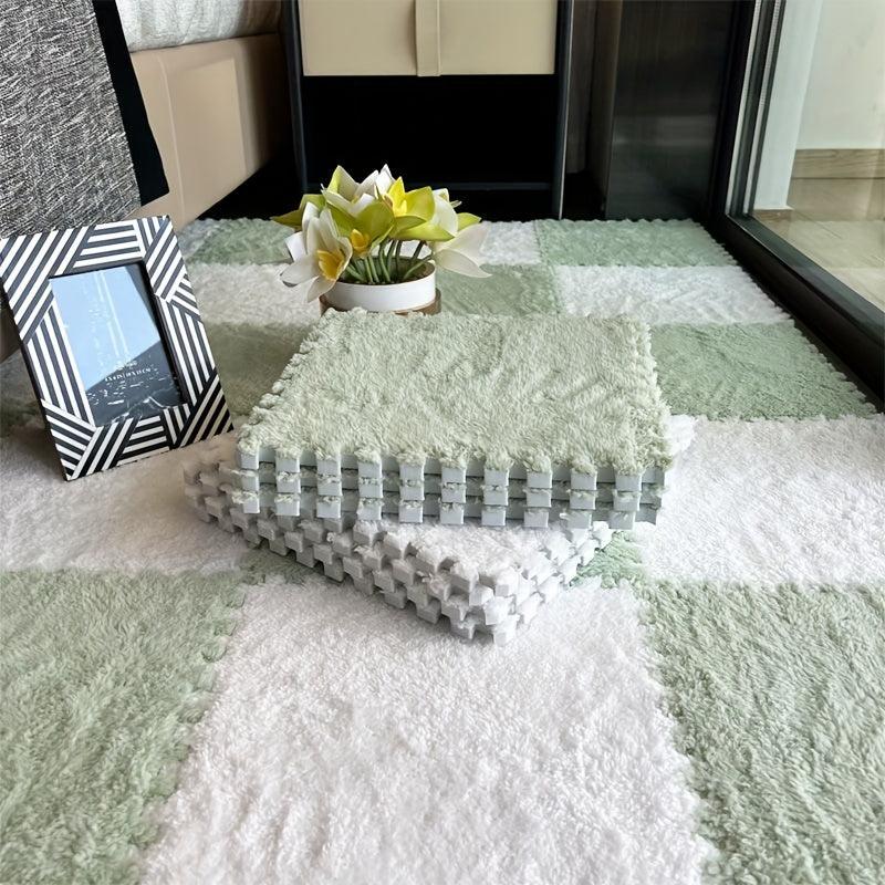 10pcs Plush Puzzle Foam Floor Mat Splicing Carpet Anti fall Bedside Mat