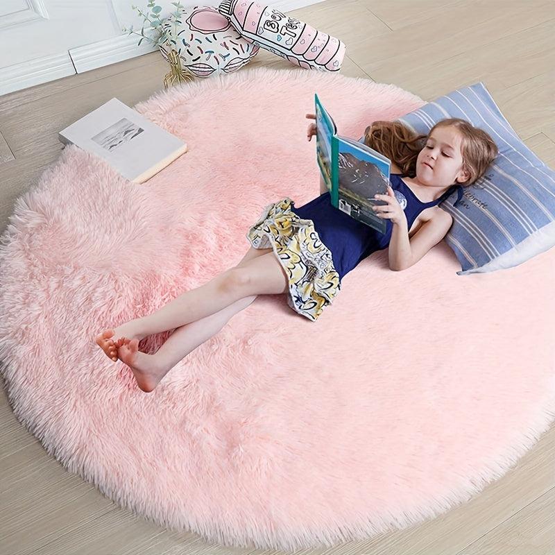 Soft Fluffy Round Rug 4'x4' Non Slip Plush Carpet