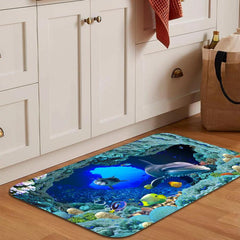 3D Kitchen Rug Dolphin Fish Ocean Printing Floor Mat Non-slip Indoor Mat