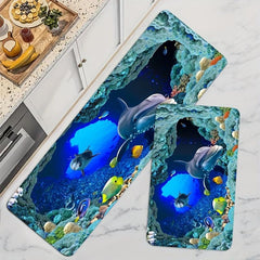 3D Kitchen Rug Dolphin Fish Ocean Printing Floor Mat Non-slip Indoor Mat