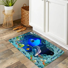 3D Kitchen Rug Dolphin Fish Ocean Printing Floor Mat Non-slip Indoor Mat