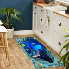 3D Kitchen Rug Dolphin Fish Ocean Printing Floor Mat Non-slip Indoor Mat