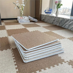 10pcs Linen Floor Interlocking Mat Fluffy Area Rug Anti Slip Comfort Seat Pads