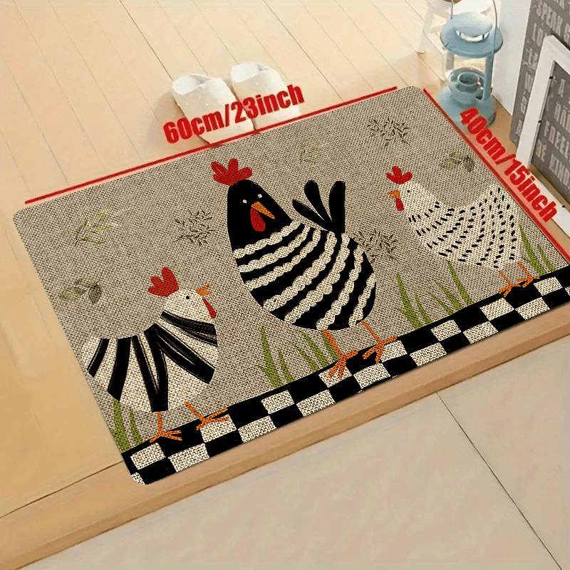 Chickens Floor Mat Rooster Kitchen Rug Non Slip Colorful Indoor Carpet Runner