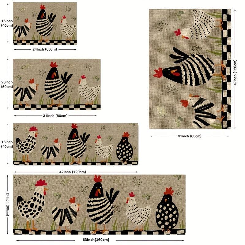 Chickens Floor Mat Rooster Kitchen Rug Non Slip Colorful Indoor Carpet Runner