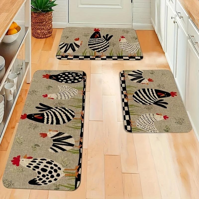 Chickens Floor Mat Rooster Kitchen Rug Non Slip Colorful Indoor Carpet Runner