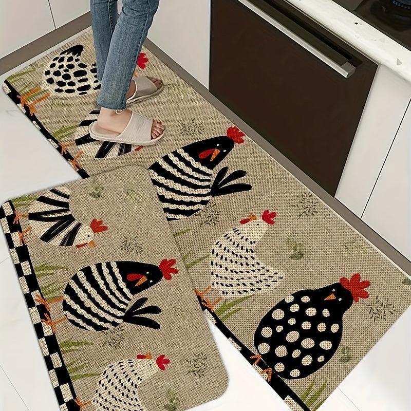 Chickens Floor Mat Rooster Kitchen Rug Non Slip Colorful Indoor Carpet Runner