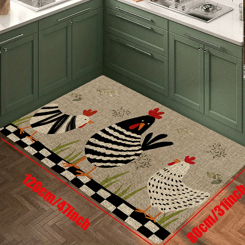 Chickens Floor Mat Rooster Kitchen Rug Non Slip Colorful Indoor Carpet Runner