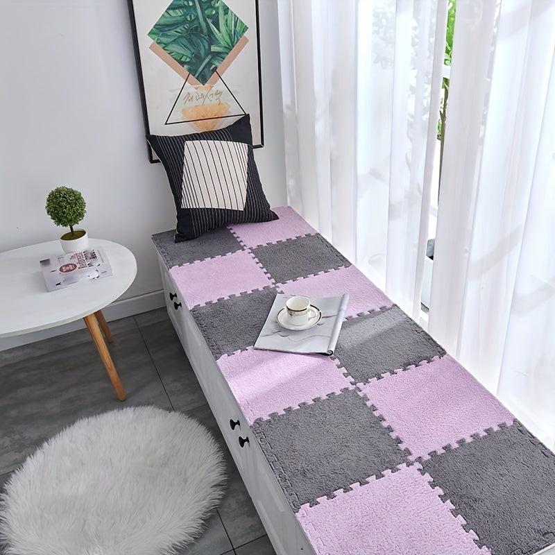 12pcs Plush Puzzle Foam Floor Mat Interlocking Carpet for Bay Windows