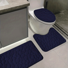 3pc Cobblestone Bathroom Mat Set, Quick Drying Non-slip Floor Mat, Solid Toilet
