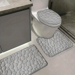 3pc Cobblestone Bathroom Mat Set, Quick Drying Non-slip Floor Mat, Solid Toilet