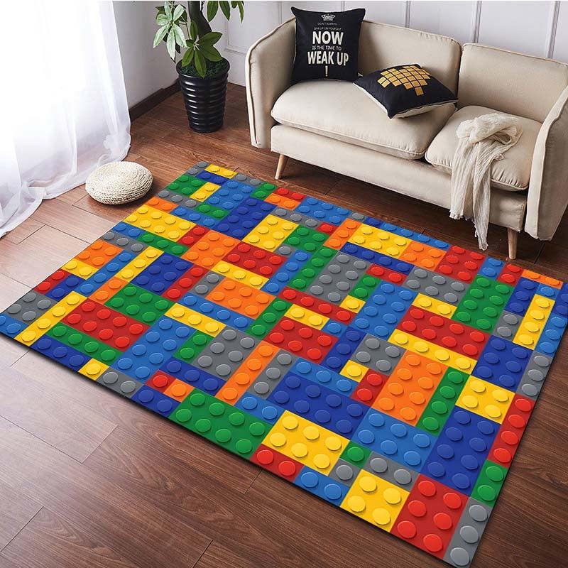 Block Pattern Carpet Door Floor Mat Kitchen Rug Non-slip Living Room Decor