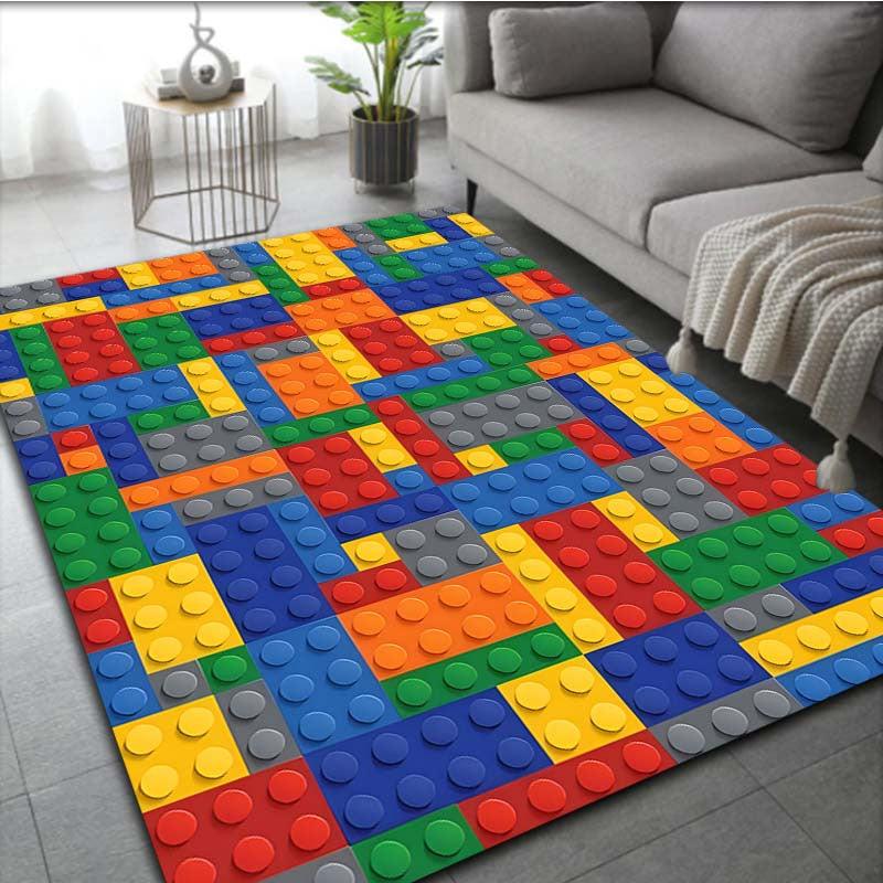 Block Pattern Carpet Door Floor Mat Kitchen Rug Non-slip Living Room Decor