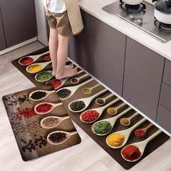 Spices Printed Kitchen Rug Anti Fatigue Non Slip Floor Mat