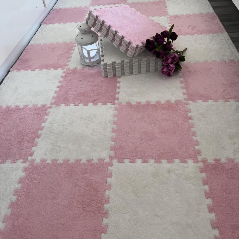 10pcs Interlocking Foam Mats Fluffy Carpet Tiles Plush Floor Anti Slip 11.8x11.8