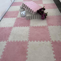 10pcs Interlocking Foam Mats Fluffy Carpet Tiles Plush Floor Anti Slip 11.8x11.8