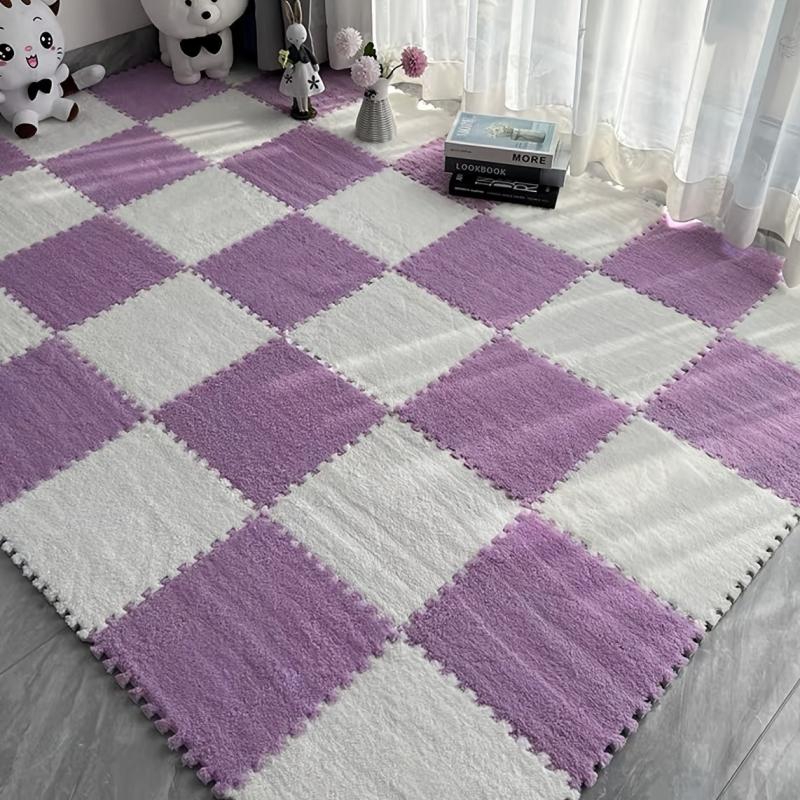 10pcs Interlocking Foam Mats Fluffy Carpet Tiles Plush Floor Anti Slip 11.8x11.8