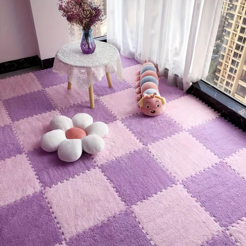 10pcs Interlocking Foam Mats Fluffy Carpet Tiles Plush Floor Anti Slip 11.8x11.8
