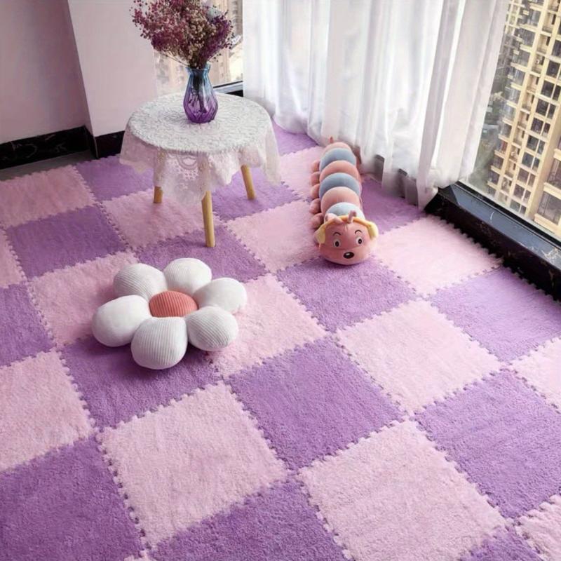 10pcs Interlocking Foam Mats Fluffy Carpet Tiles Plush Floor Anti Slip 11.8x11.8