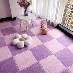 10pcs Interlocking Foam Mats Fluffy Carpet Tiles Plush Floor Anti Slip 11.8x11.8