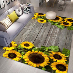 Sunflower Print Area Rug Soft Polyester Fiber Mat Non Slip Machine Washable