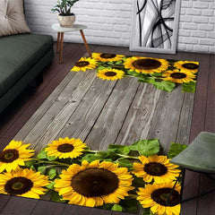 Sunflower Print Area Rug Soft Polyester Fiber Mat Non Slip Machine Washable