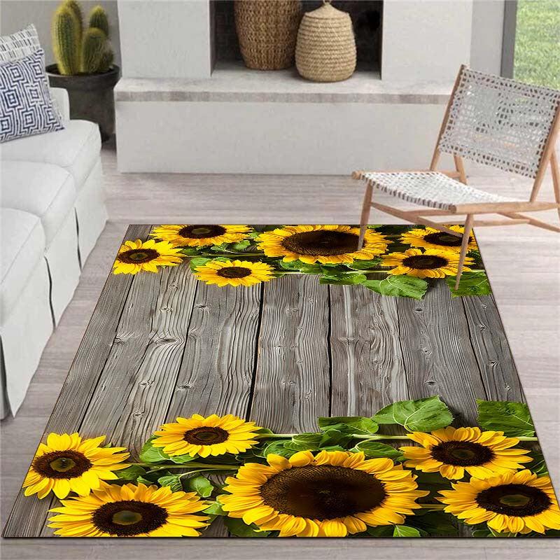 Sunflower Print Area Rug Soft Polyester Fiber Mat Non Slip Machine Washable