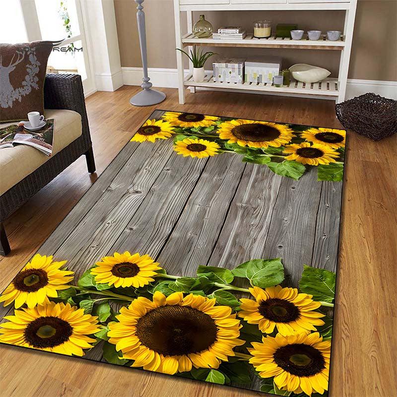 Sunflower Print Area Rug Soft Polyester Fiber Mat Non Slip Machine Washable