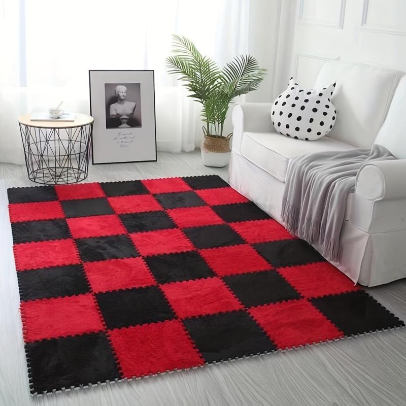 10pcs Plush Puzzle Foam Floor Mat Interlocking Anti Slip Comfort Pads