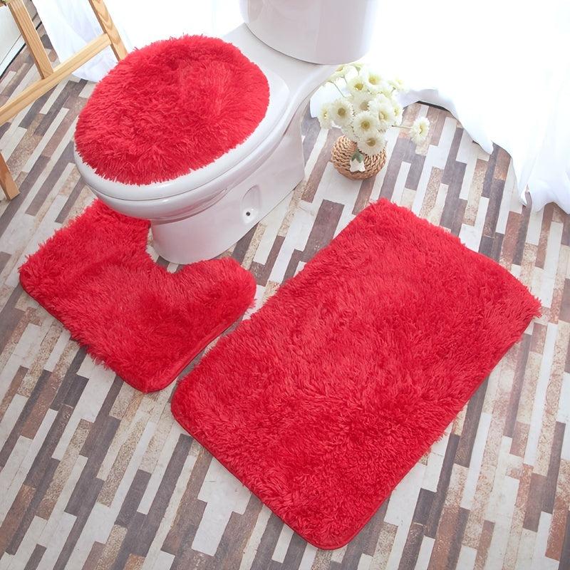 Toilet Mat Set Bathroom Non-slip Solid Mat U-shaped Floor Mat
