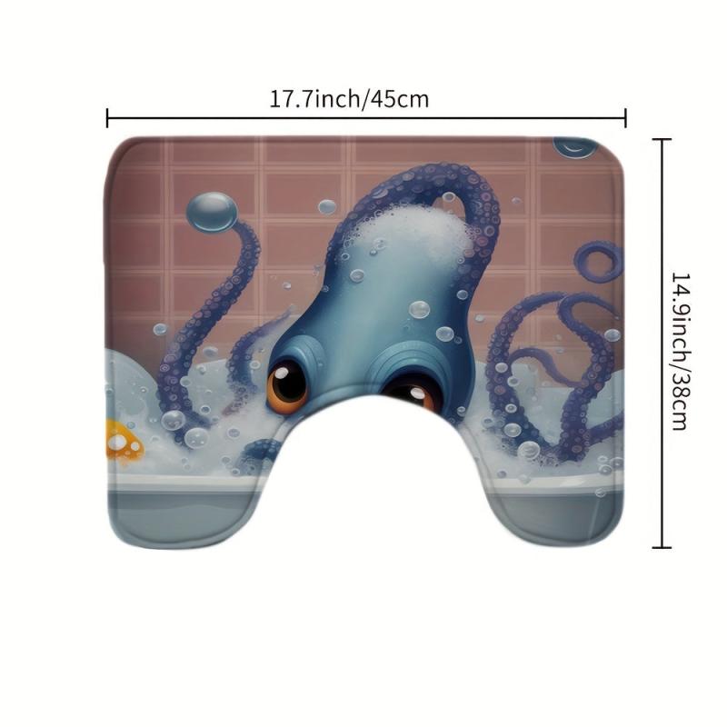 Octopus Bathroom Rug Set Non Slip Absorbent Shaggy Mats Soft Dry Bath Mat Sets