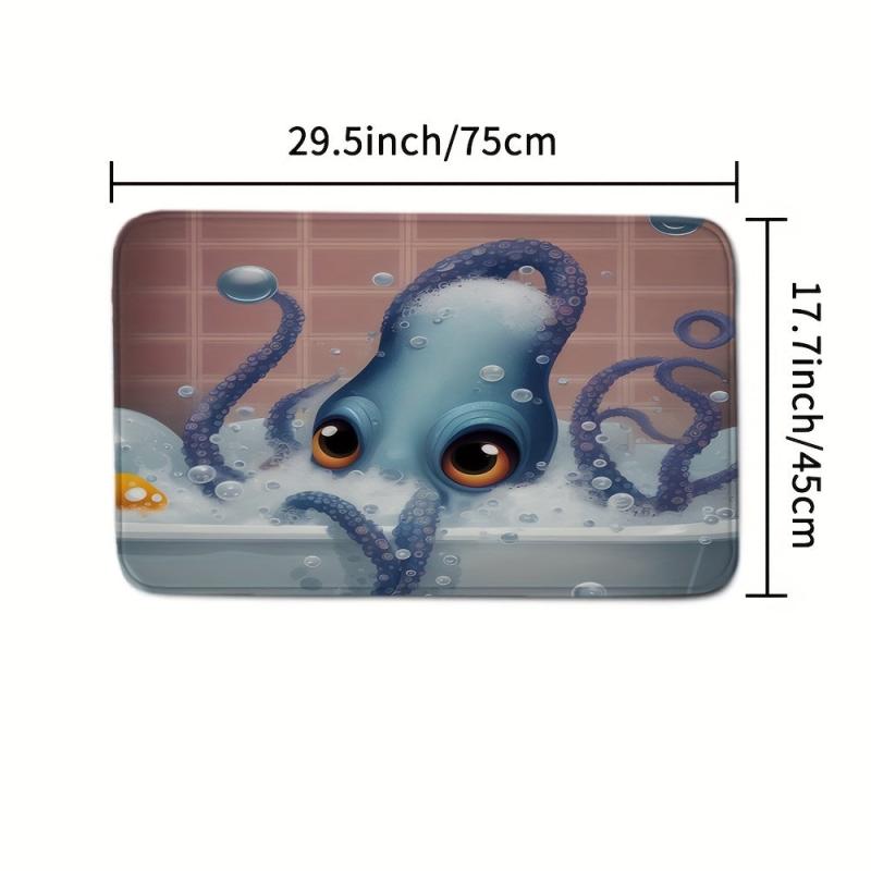 Octopus Bathroom Rug Set Non Slip Absorbent Shaggy Mats Soft Dry Bath Mat Sets