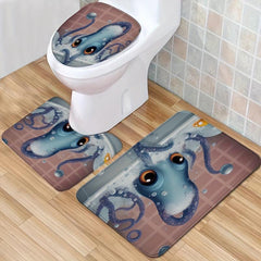 Octopus Bathroom Rug Set Non Slip Absorbent Shaggy Mats Soft Dry Bath Mat Sets