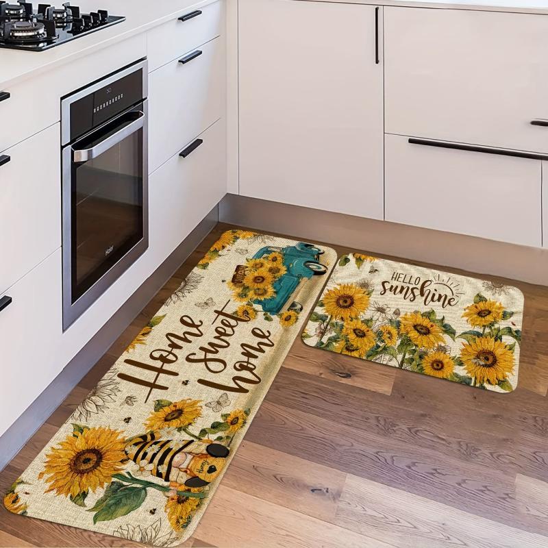 Soft Sunflower Kitchen Rug Anti Fatigue Non Slip Memory Foam Absorbent