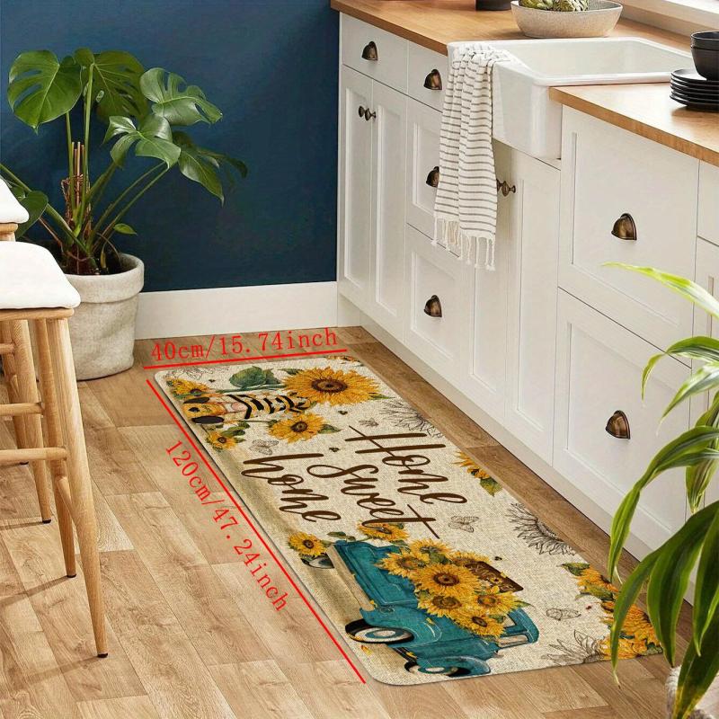 Soft Sunflower Kitchen Rug Anti Fatigue Non Slip Memory Foam Absorbent