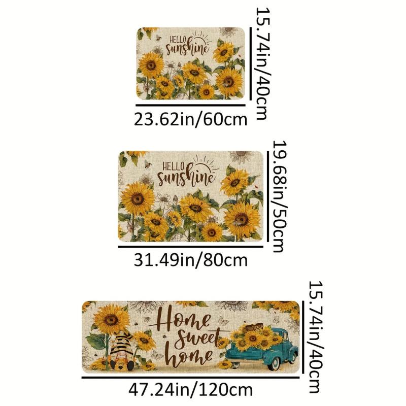 Soft Sunflower Kitchen Rug Anti Fatigue Non Slip Memory Foam Absorbent