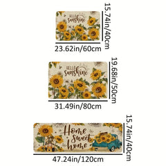 Soft Sunflower Kitchen Rug Anti Fatigue Non Slip Memory Foam Absorbent