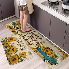 Soft Sunflower Kitchen Rug Anti Fatigue Non Slip Memory Foam Absorbent
