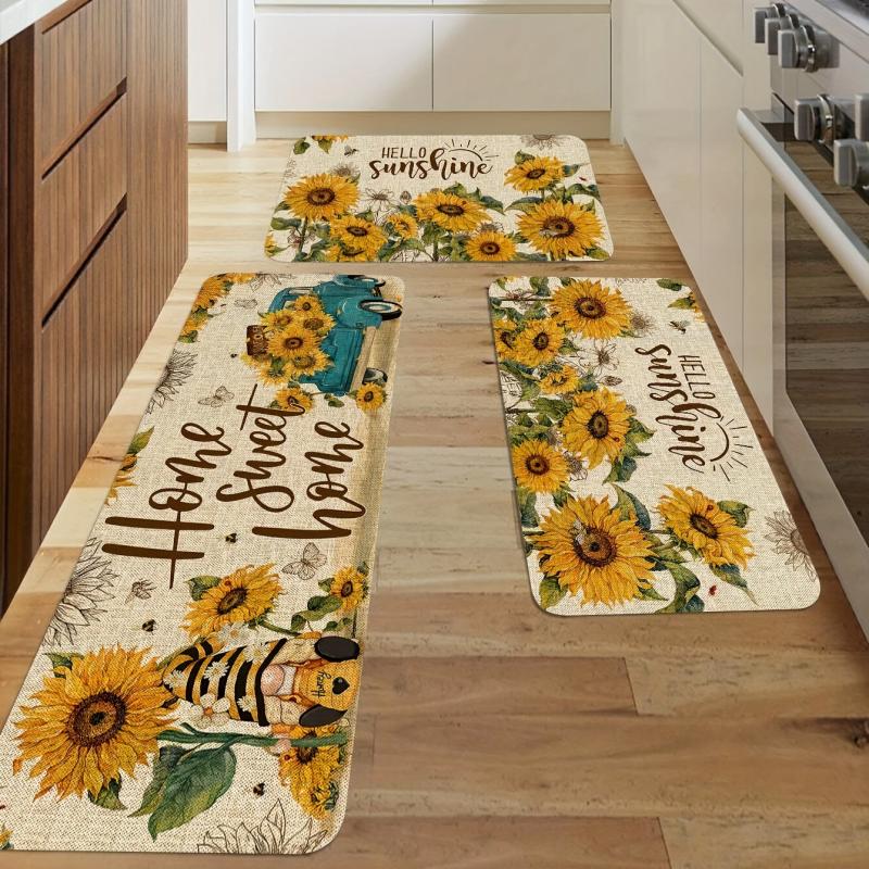 Soft Sunflower Kitchen Rug Anti Fatigue Non Slip Memory Foam Absorbent