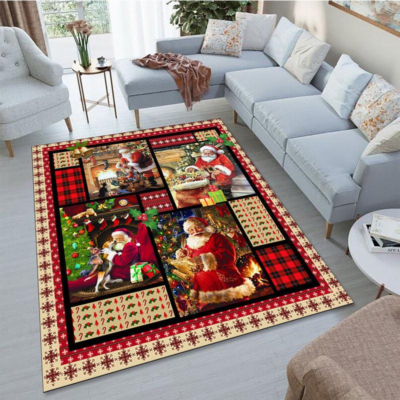 Christmas Decoration Carpet Santa Claus Carpet Non slip Waterproof