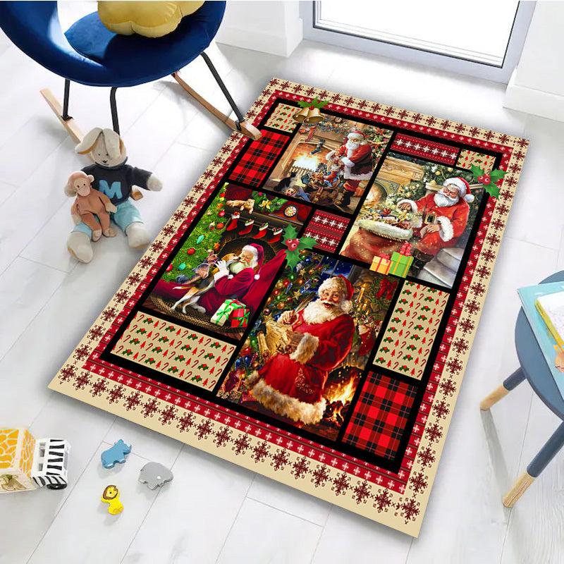Christmas Decoration Carpet Santa Claus Carpet Non slip Waterproof