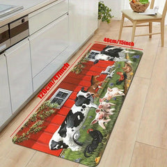 Cow And Rooster Farm Print Floor Mat Rustic Kitchen Dining Room Non slip Mat