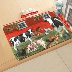 Cow And Rooster Farm Print Floor Mat Rustic Kitchen Dining Room Non slip Mat
