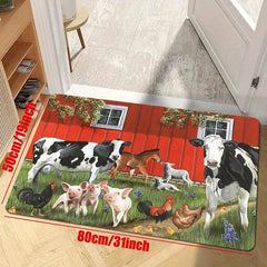 Cow And Rooster Farm Print Floor Mat Rustic Kitchen Dining Room Non slip Mat
